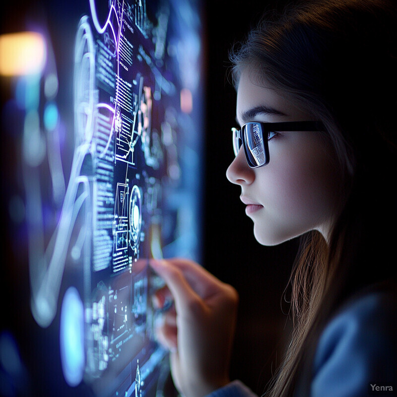 A young girl studying an intelligent tutoring system on her screen.