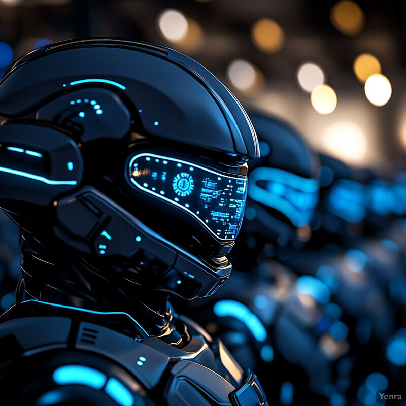 A group of individuals in advanced, high-tech armor and helmets prepare for a high-stakes competition or battle.