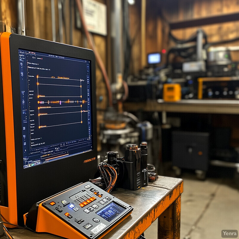 A computer monitor displaying a graph in a workshop or garage setting.