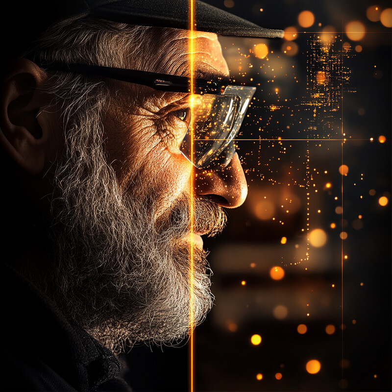 An elderly man with gray hair and a white beard, dressed in dark attire and wearing glasses, set against a blurred background.