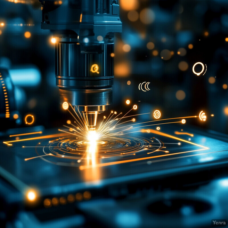 A CNC machine with a laser beam cutting through a metal plate.