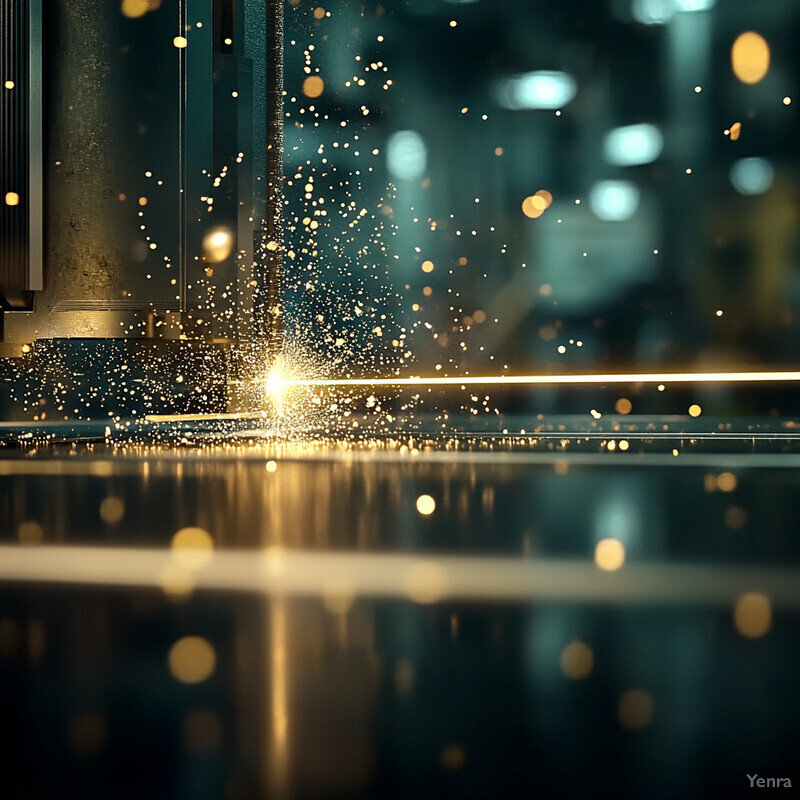 An image of sparks and light emanating from an unseen source, set against a dark background with subtle hints of blue and green.