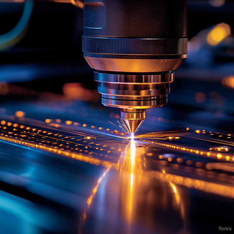 A machine with a nozzle emits sparks on a metal surface in an industrial setting.