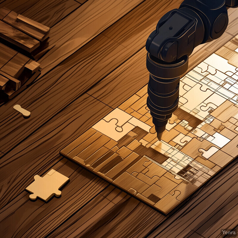 A person is working on a puzzle in a room with wood paneling.