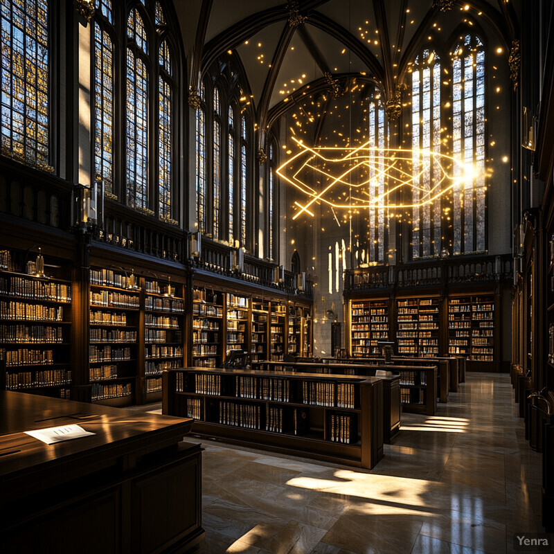 A large room with tall windows and bookshelves, designed for reading or studying.