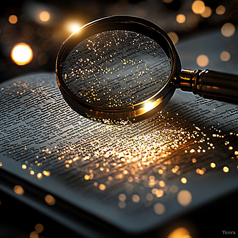 An open book with a magnifying glass placed on top, representing the pursuit of knowledge and education.