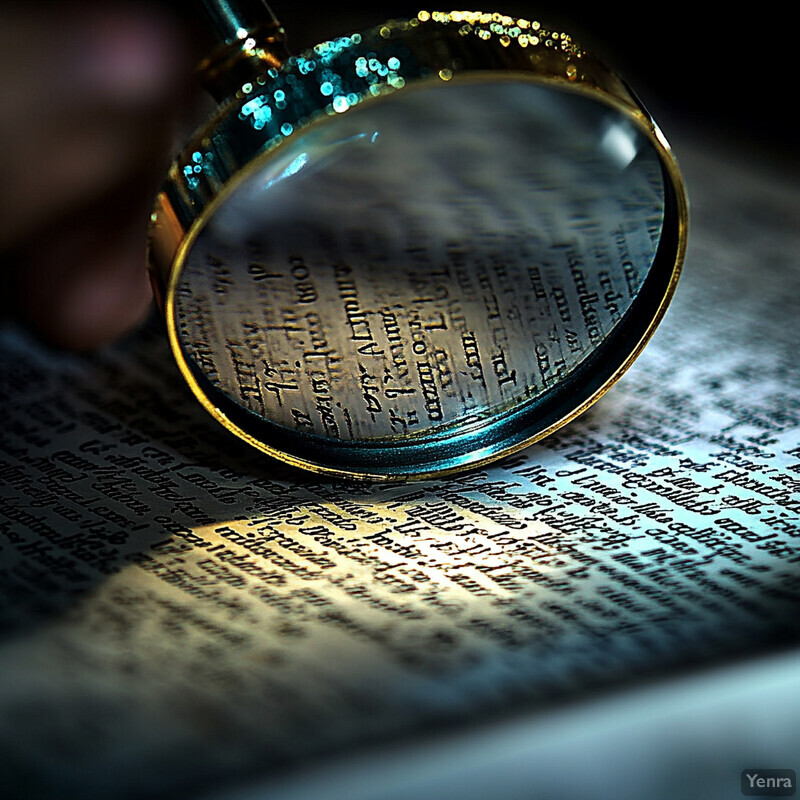 A magnifying glass is placed on top of an open book.