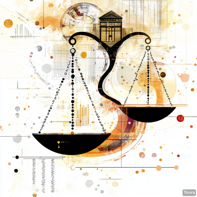 A stylized representation of the scales of justice with a nod to litigation analytics.