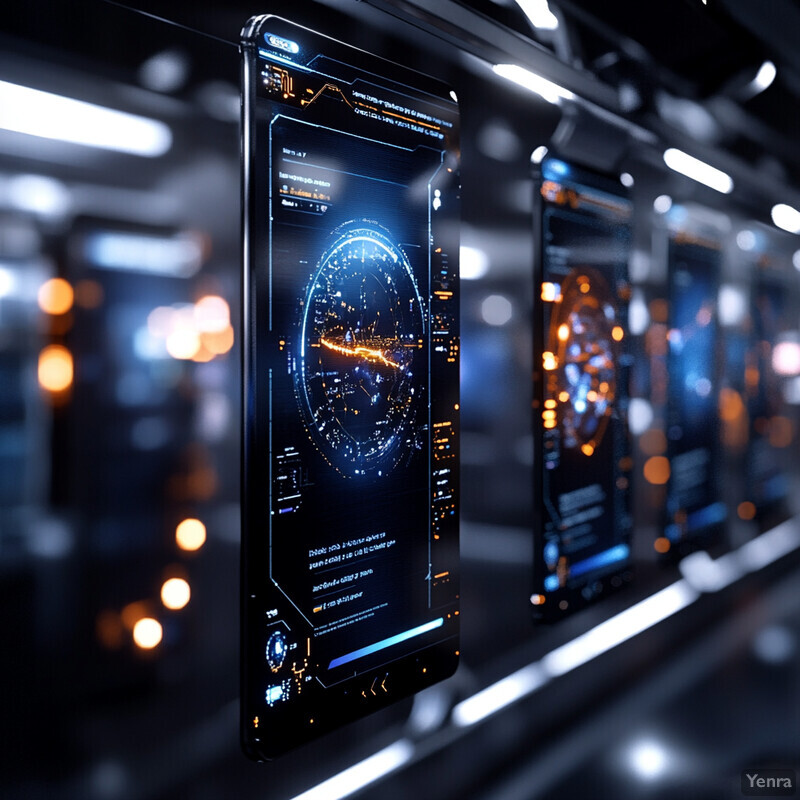 Continuous Learning from Outcomes: A futuristic display of data on multiple screens.