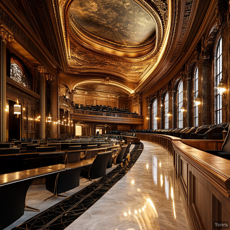 Opulent room with ornate gold decorations and large windows.