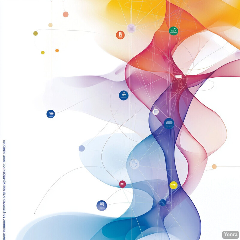 An abstract representation of data visualization with various shapes and lines connecting them.