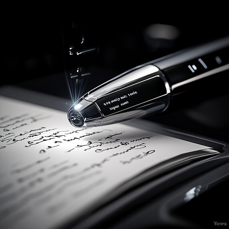 Optical character recognition pen placed on top of a notebook.