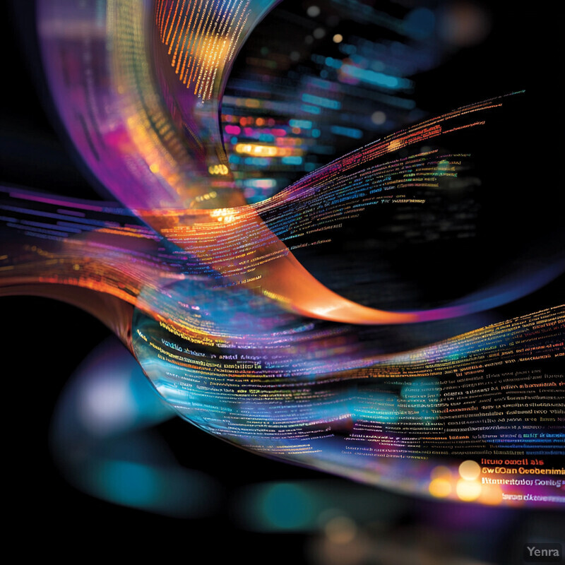 A dynamic and colorful visual representation of data, featuring swirling patterns of light and energy.