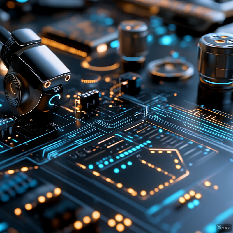 An Automated Control System featuring two robotic arms on a dark-colored circuit board.