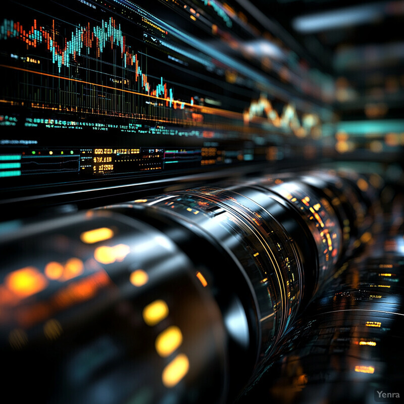 A complex visual representation of data analysis and market intelligence.