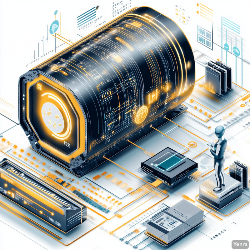 A complex system with various components and data visualizations.