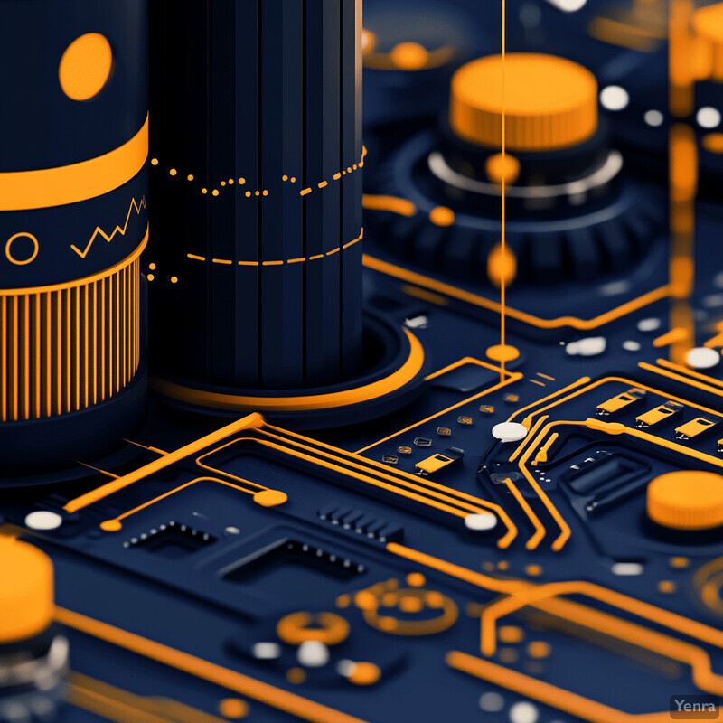 A detailed representation of a circuit board with various components and wires.