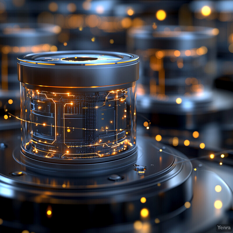 An Optimized Charging and Discharging Cycles device with a clear cylindrical body and yellow lights on a black material.