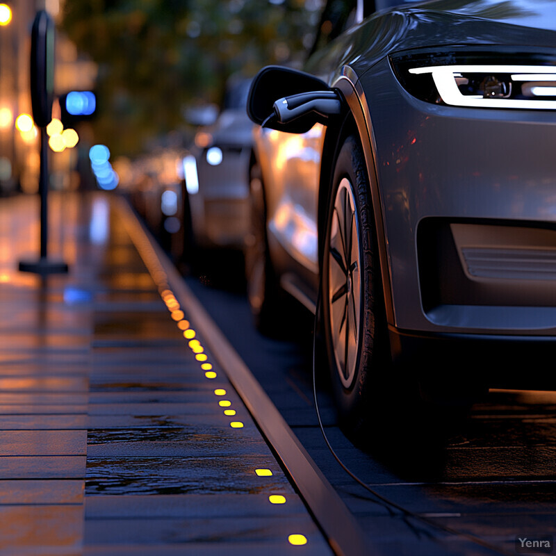 A silver car parked on a wet street at night with its parking lights illuminated.