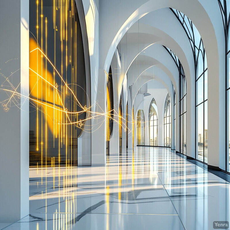 A white interior hallway with arched doorways and windows.