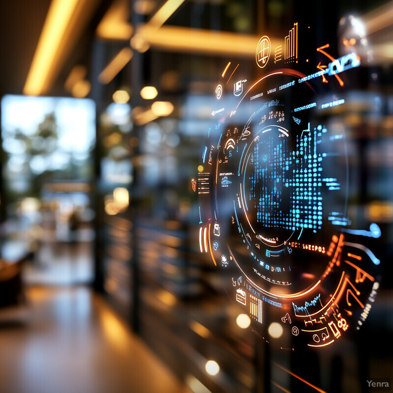 Futuristic interface with circular graph and smaller graphs/charts.