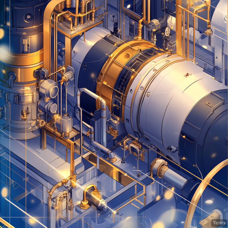 A large machine in an industrial setting with a predominantly blue color scheme and gold accents.