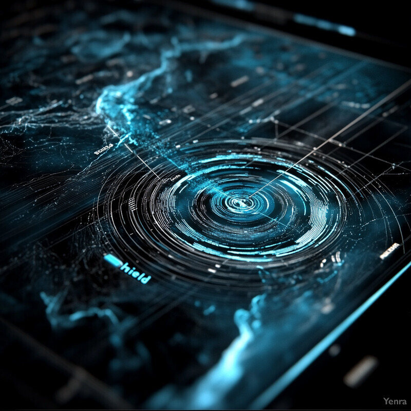 Adaptive ECCM system interface with a large circular display and multiple background screens.