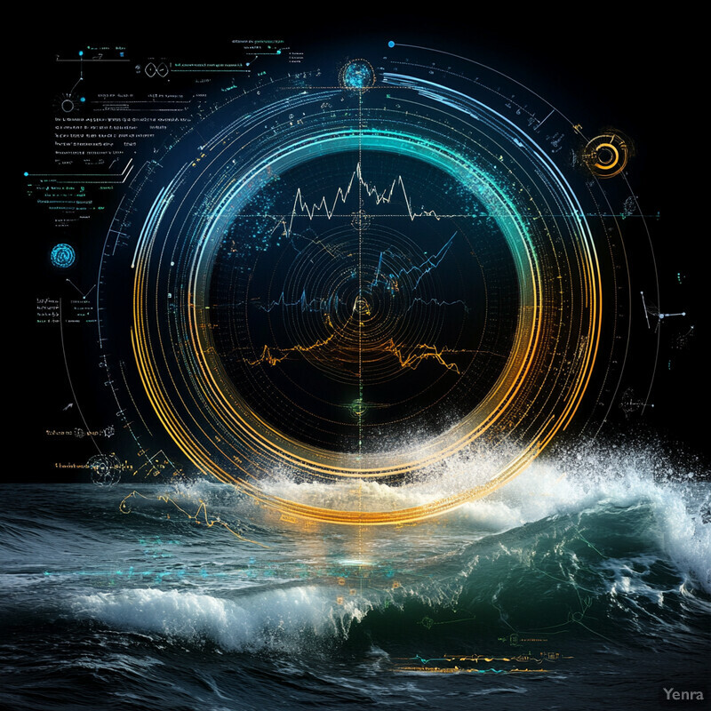 A visually striking representation of Smart Clutter Classification for Environmental Monitoring, featuring a dynamic central graphic and a body of water in the background.