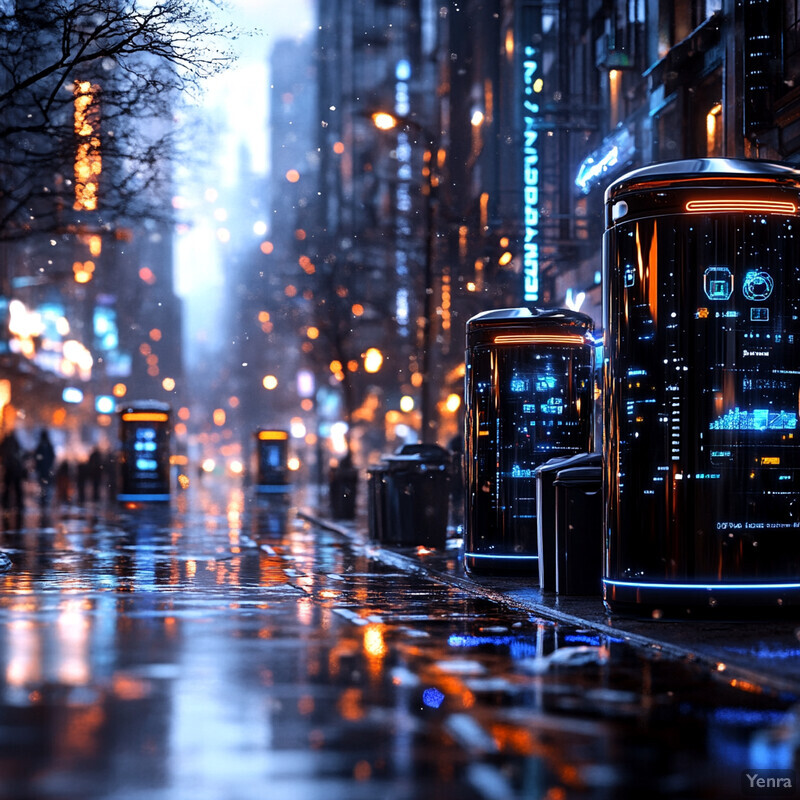 Futuristic Cityscape with Smart Bins