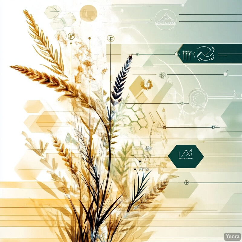 A visually striking representation of lifecycle analysis and reporting, featuring a large stalk of wheat or barley at its center.