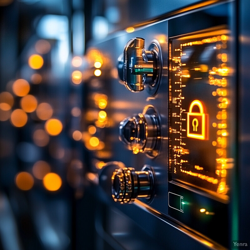 A futuristic-looking control panel with various buttons and lights, possibly used in a high-tech control room or monitoring station.