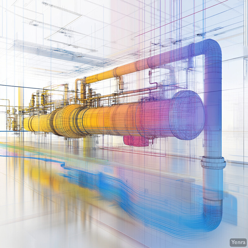 A 3D rendering of an industrial setting with a large cylindrical tank and various pieces of equipment.