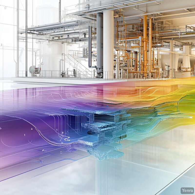 A hydraulic simulation and calibration process in an industrial setting, with a focus on optimizing the performance and efficiency of complex systems.