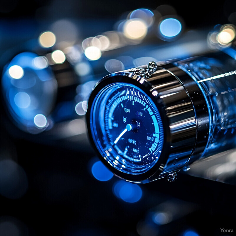 A close-up view of a blue and silver watch face with white numbers and hands on its surface.