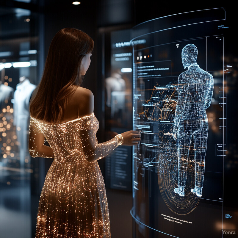 An interactive display showcasing a 3D model of a human body with data points and statistics.