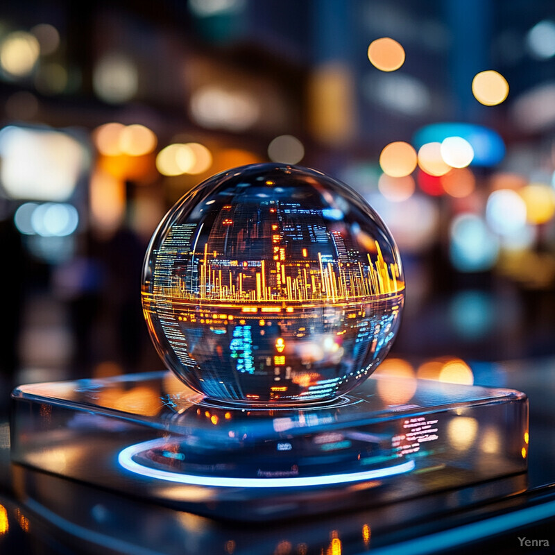 A crystal ball sits atop a glowing object in a dark environment.