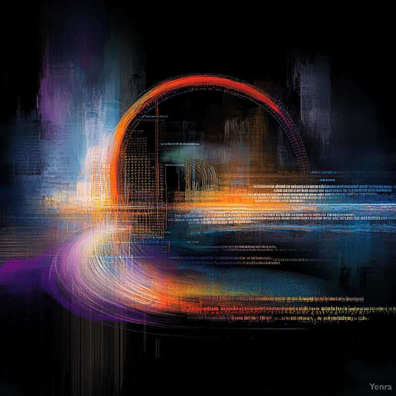 An abstract representation of data analysis with an orange circle at its center and various blue shapes in the background.