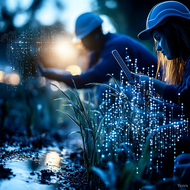 Two individuals working outdoors with specialized tools and equipment.