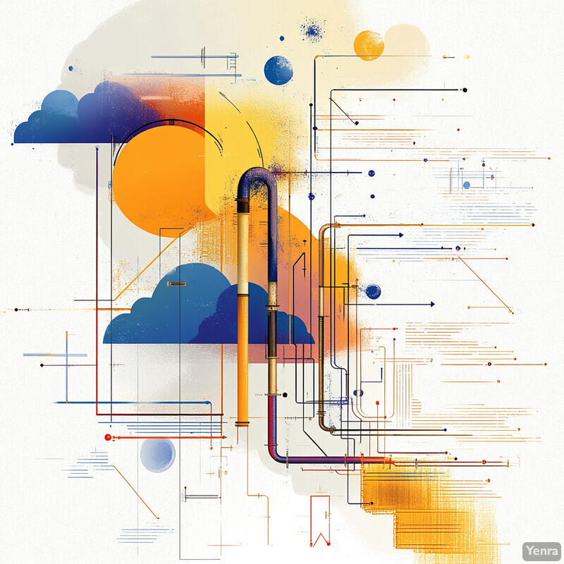 The image presents a visually striking representation of weather pattern or data integration, featuring complex shapes and lines set against a clean white background.