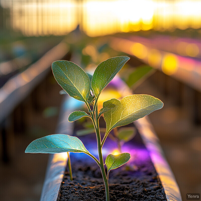 A small plant with oval-shaped leaves is growing in soil within a long, narrow planter or gutter.