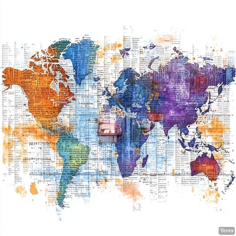 A multilingual fact-checking map of the world featuring a colorful design and small text covering the background.