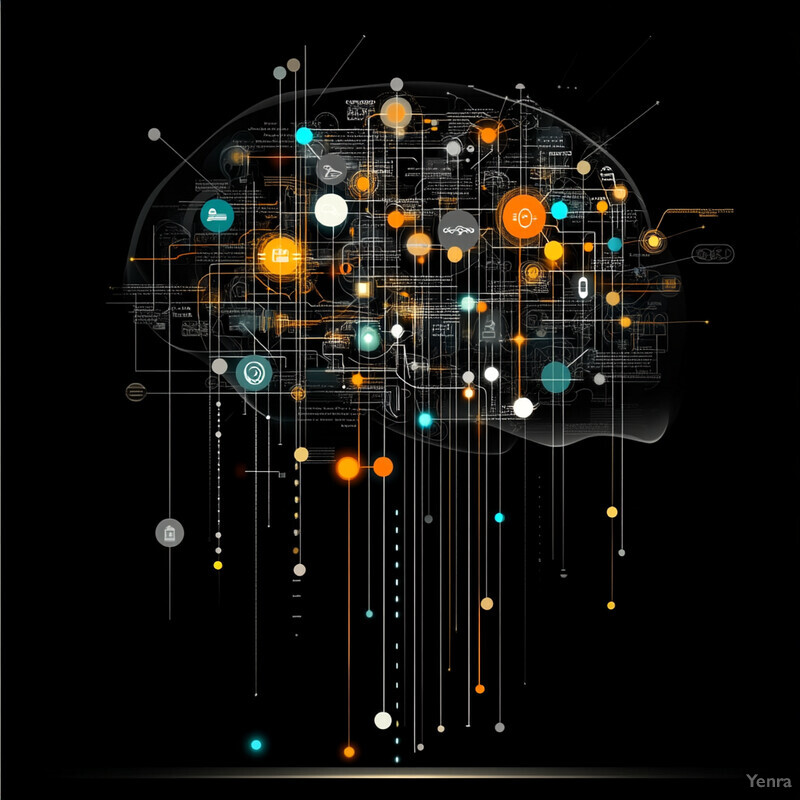 The image represents a brain with various objects and symbols floating around it, symbolizing natural language processing (NLP) for contextual understanding.