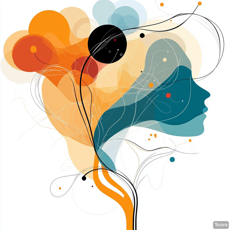 Abstract representation of a person's brain with vibrant colors and dynamic forms