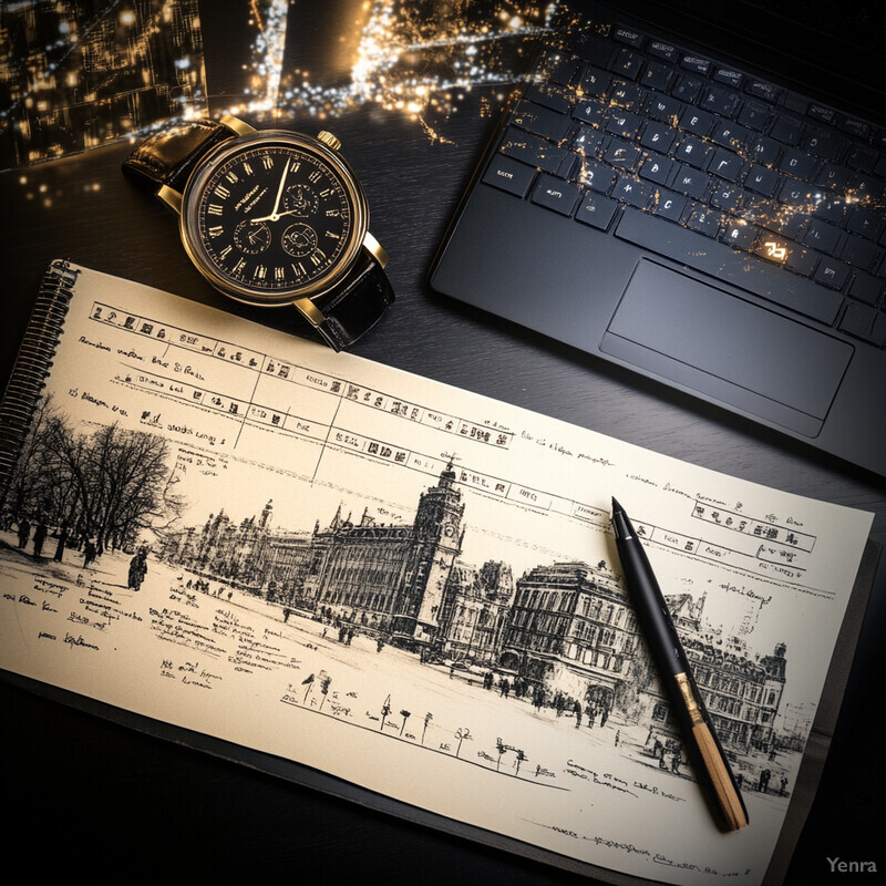 An artist works in a cozy setting, surrounded by their tools and the cityscape they're drawing.