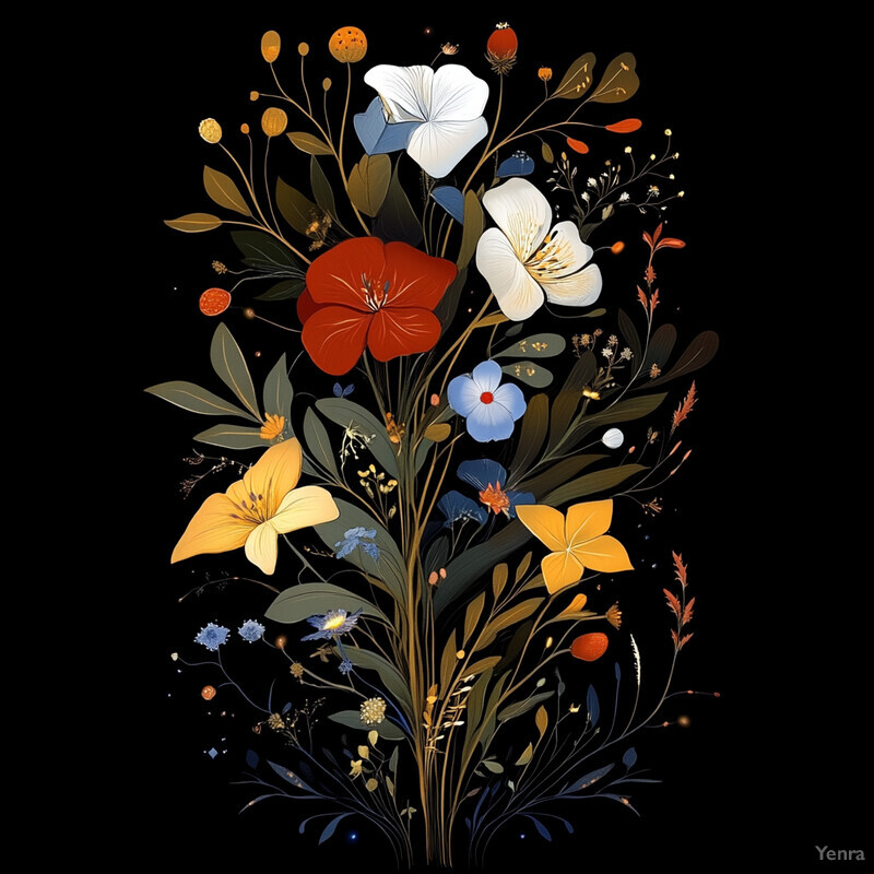 Intricate floral arrangement against a black background.