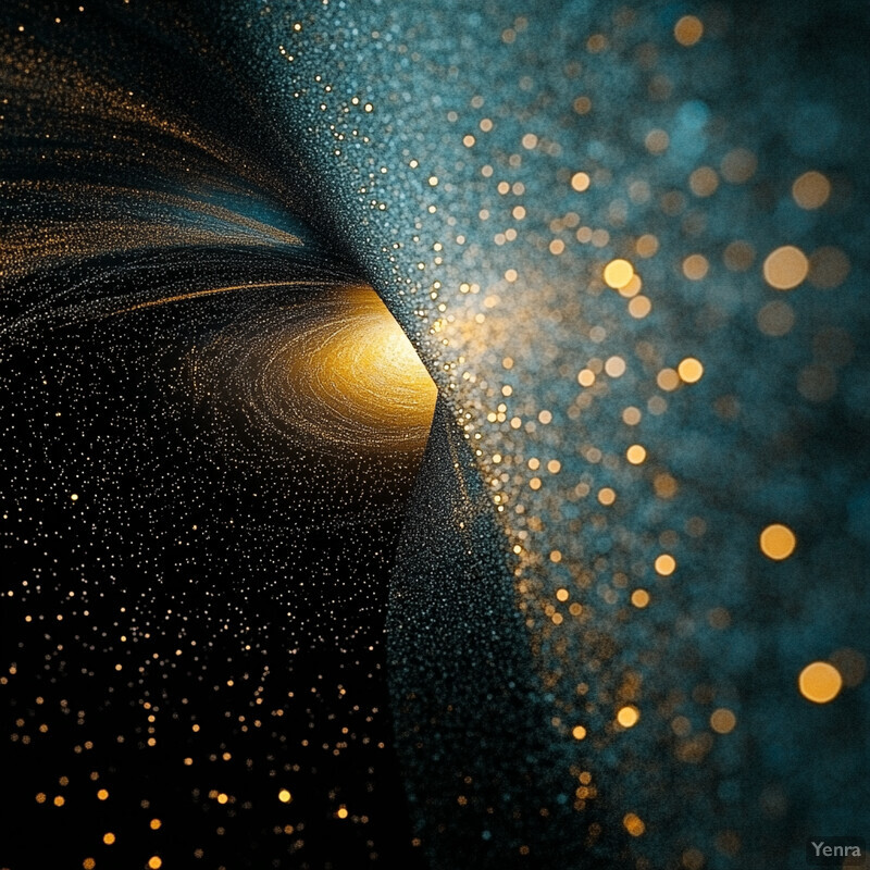 A swirling vortex of gold particles against a black background, creating a sense of energy and dynamism.