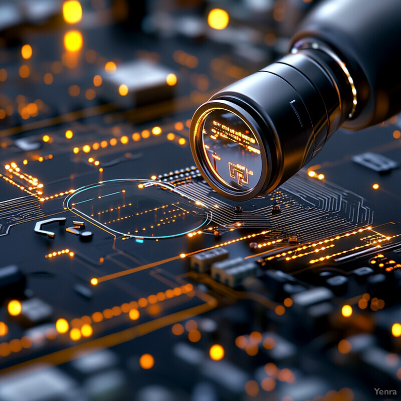 A close-up view of a computer chip, showcasing its intricate circuitry and micro-scale components.