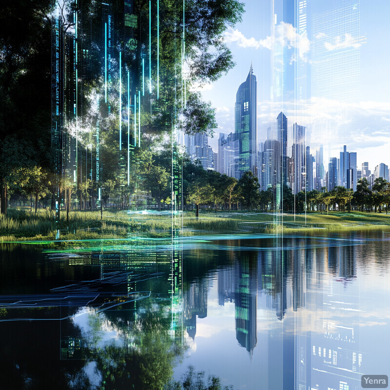 A futuristic cityscape blending nature and technology.