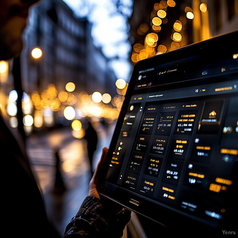 A person is using their tablet to navigate through the city.