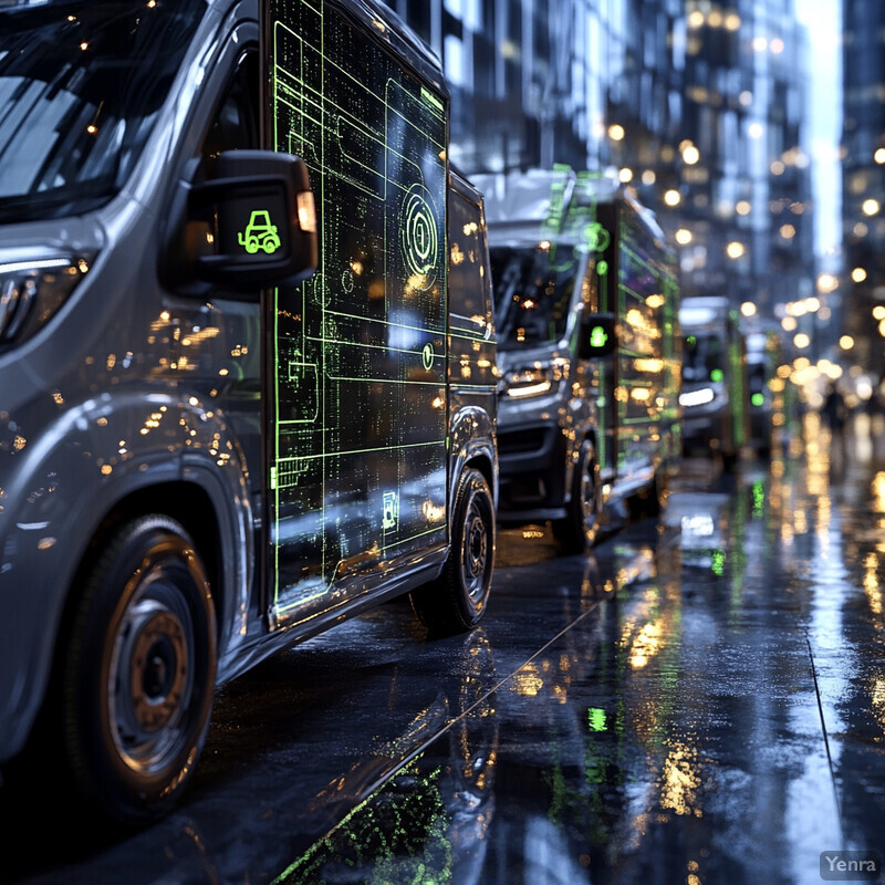 A row of electric vehicles parked in front of a building at night in an urban setting.